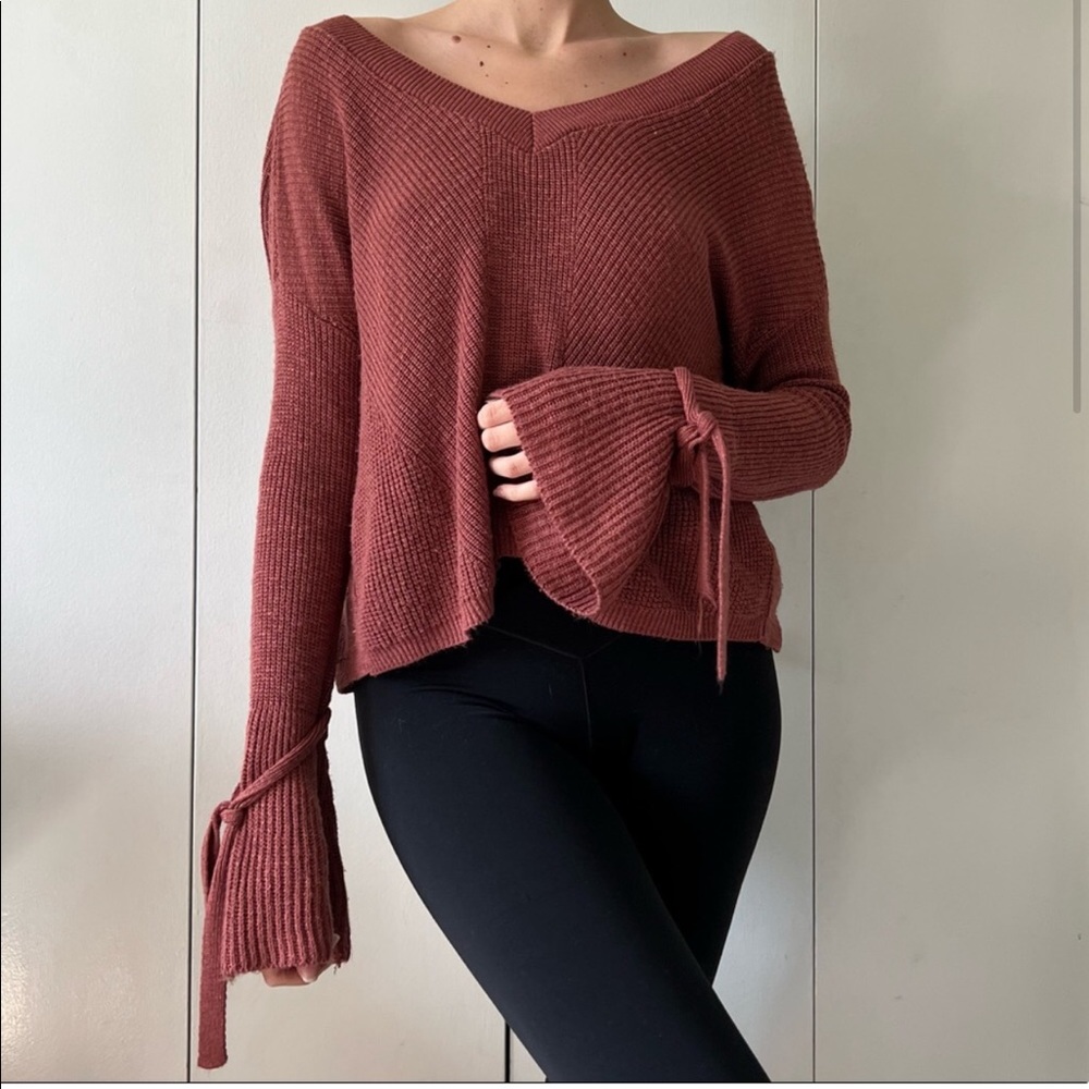 Express maroon bell sleeve sweater tie detail back cut out